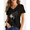 New Women T-shirt Simple Graphic Print Oversized Women's Trending Clothing Fashion Short Sleeve Shirt Women V-Neck Blouse 2025