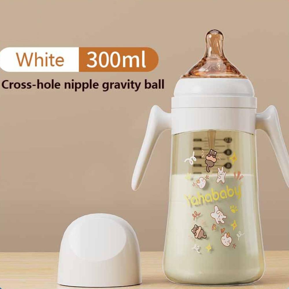 PP Baby Milk Bottle Silicone Nipple Baby Bottle With Handle 300ml Baby Bottle  Feeding Utensils Style 1