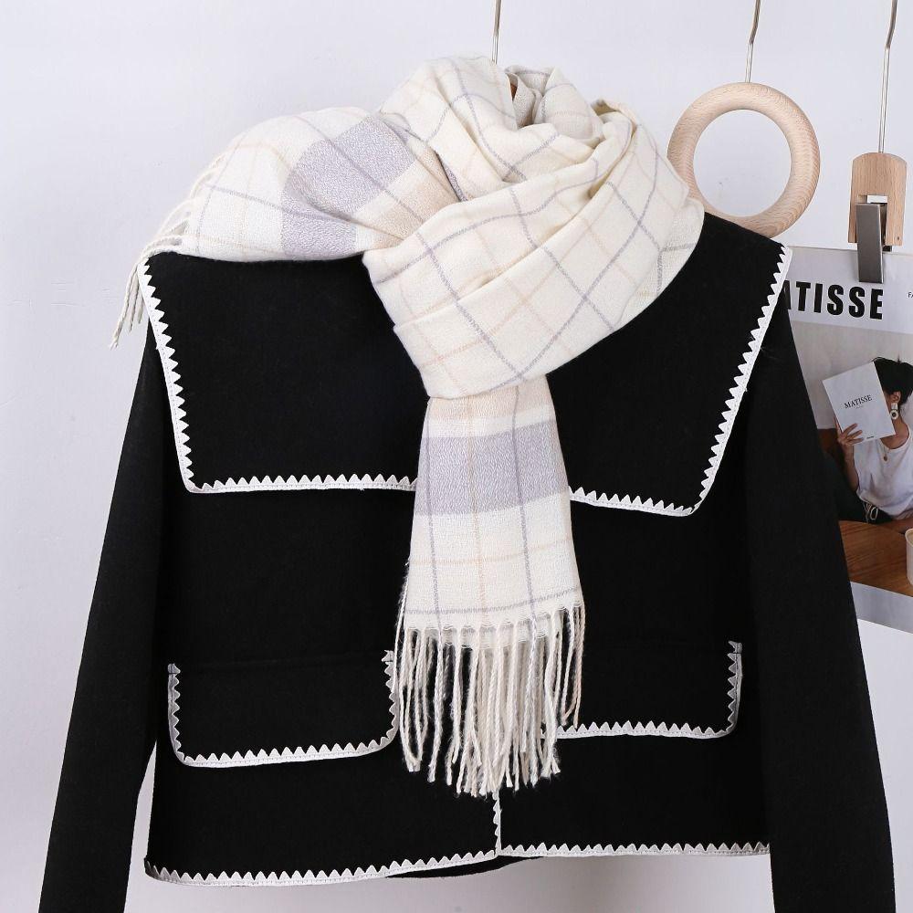 Thick Warm Long Tassel Scarves Windproof Women Wrap Shawls Casual Winter Plaid Scarf