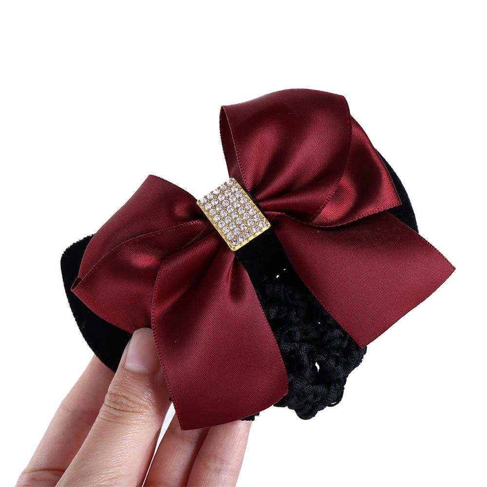 Zircon Nurse Big Bow Hotel Korean Bun Snood Women Spring Clips Ponytail Clip Hairgrips Cover Net