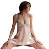 Sexy lingerie flower lace neck nightdress perspective temptation halter pajamas suit