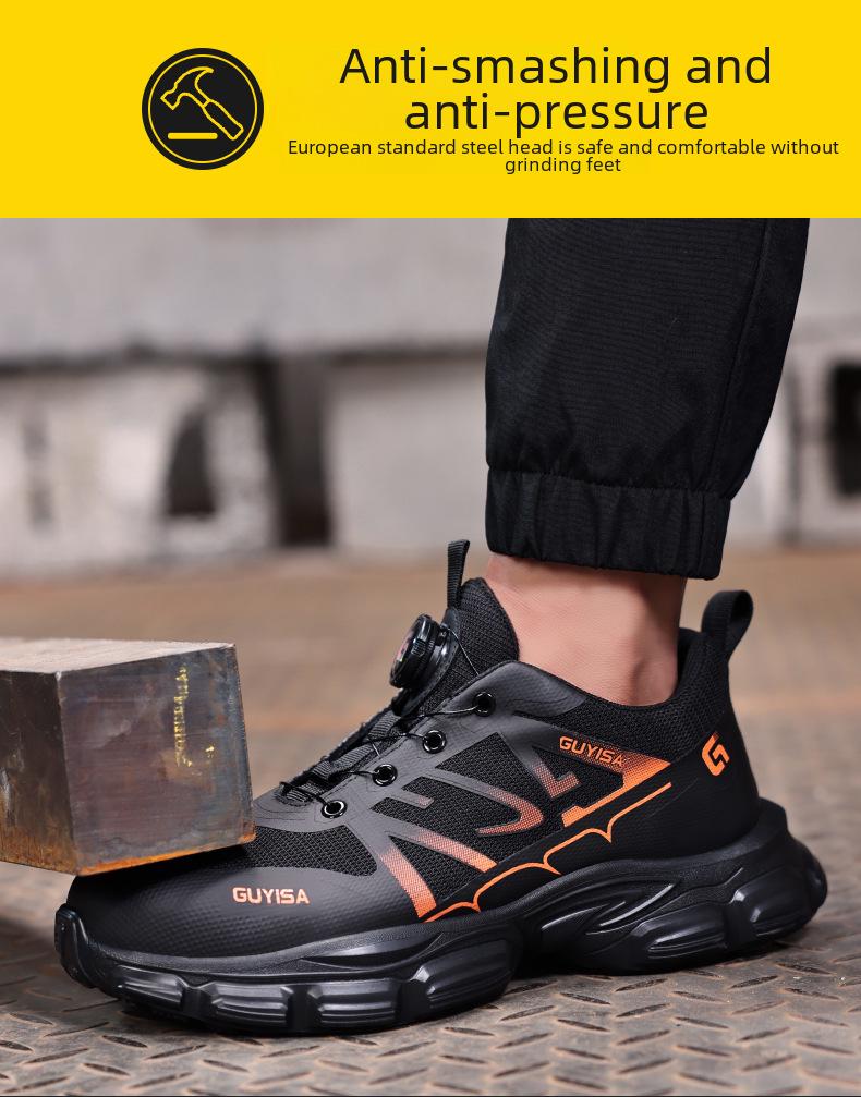 Přeshraniční otočné knoflíkové lehké bezpečnostní boty - Prodyšné pracovní boty bez šňůrek pro muže a ženy