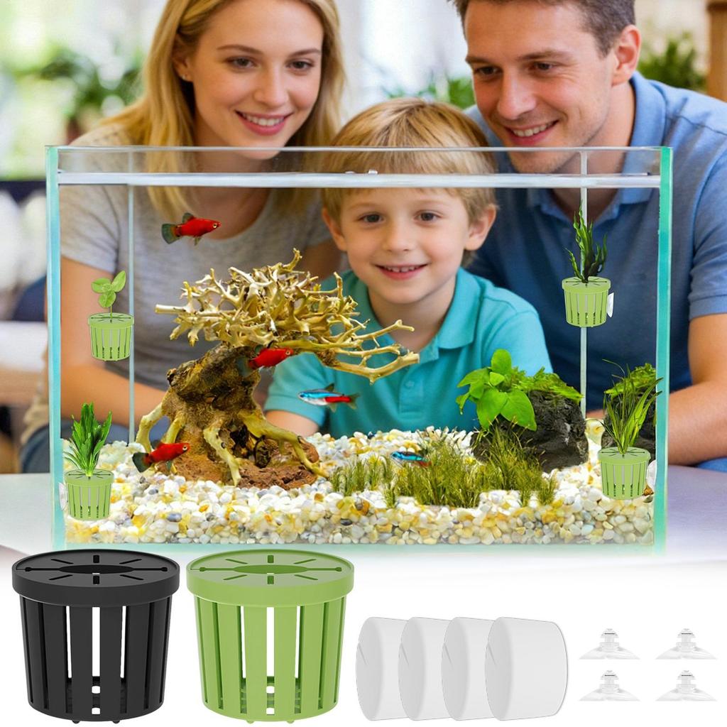 4PCS Water Plant Stand Aquarium Planter Cups Fish Tank Hydroponic Suction Cups Planting Basket Planted Tank Landscaping Basin