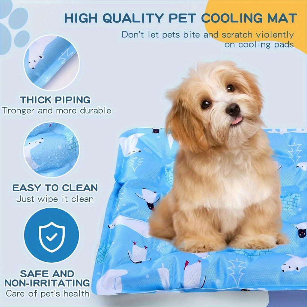 Blue White Polar Bear Pattern Cooling Pad Suitable Dogs and Cats Easy To Clean Indoor and Outdoor Keep Pets Cool Rectangular Design