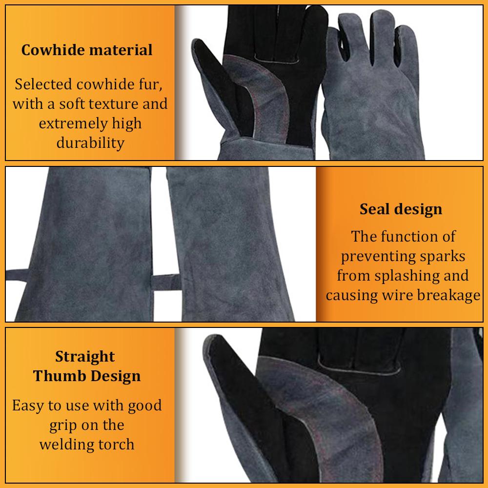 Extreme Fire And Heat Resistant Gloves Leather Gloves with Aluminum Foil Insulated Suitable for Barbecue Tig Welding Mig