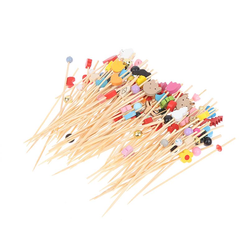 100Pcs Mix Fruit Bamboo Pick Buffet Cactus Leaves Cupcake Fruit Fork Salad Stick