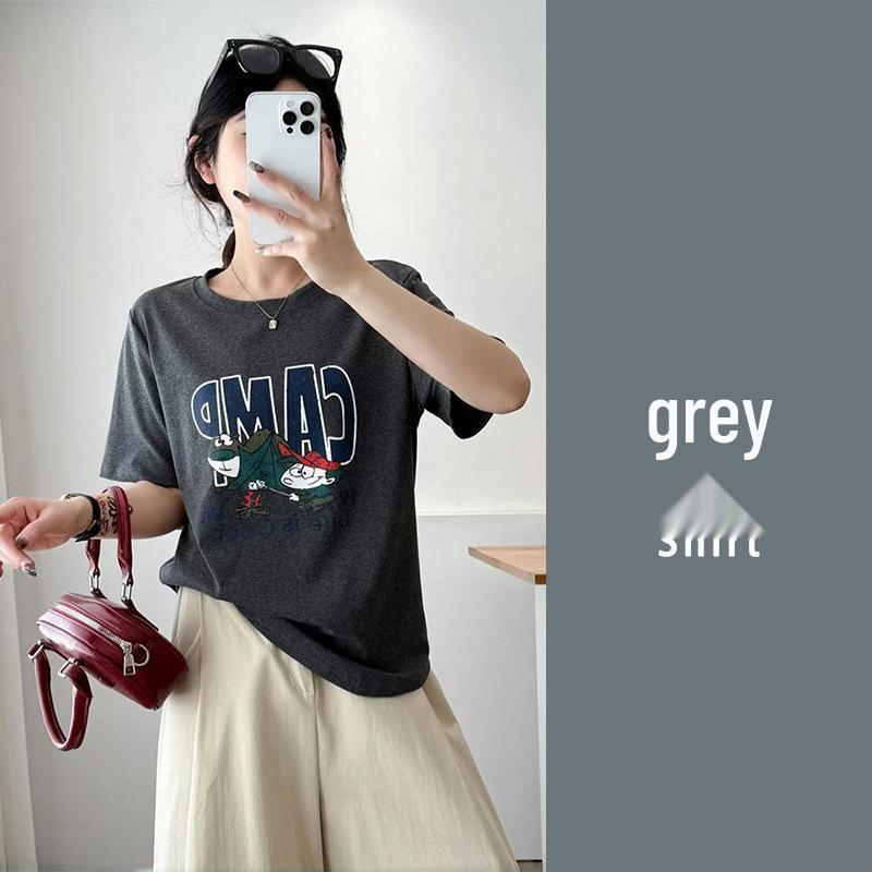 2025 Spring/Summer Plus Size Women's Loose Fit Round Neck Cartoon Print Short Sleeve T-shirt