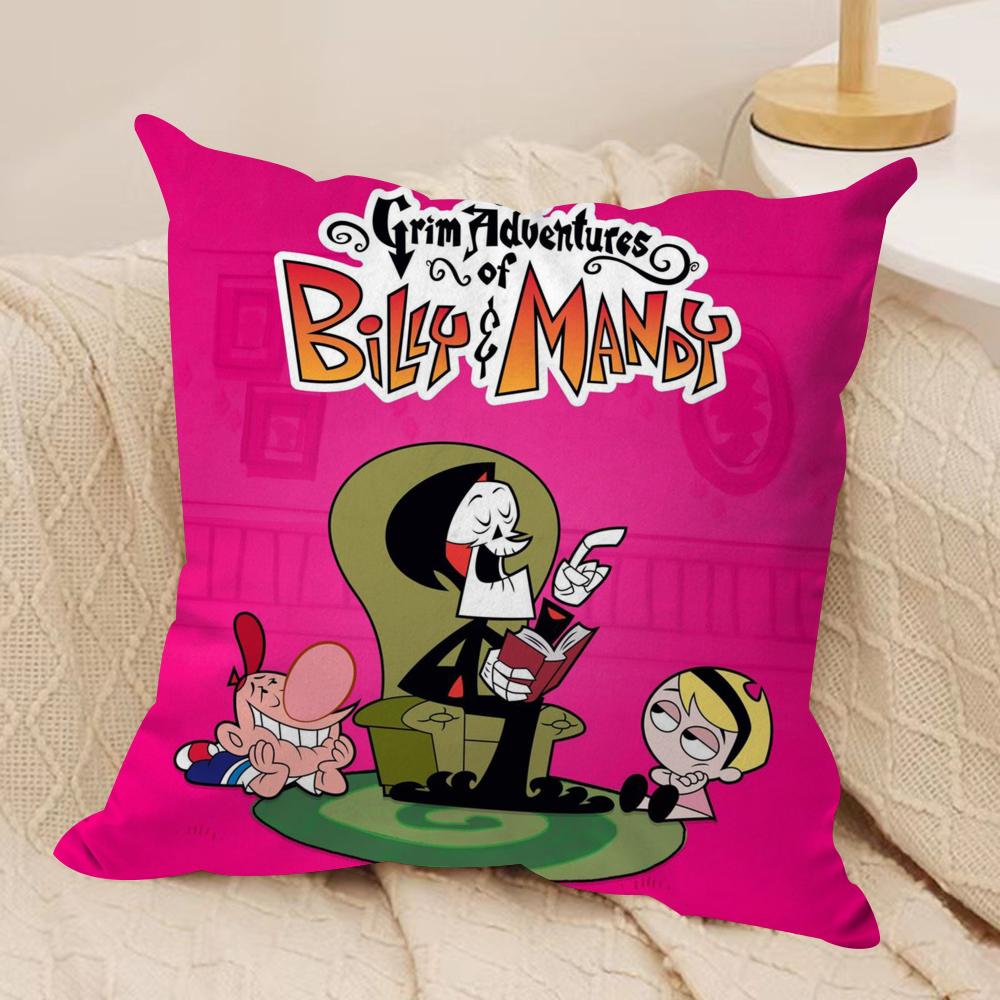B-Billy & Mandy'sAdventure Cushion Cover Silky Short Plush Double-Sided Printed Pillow Case for Sofa All Seasons Home Decor Gift