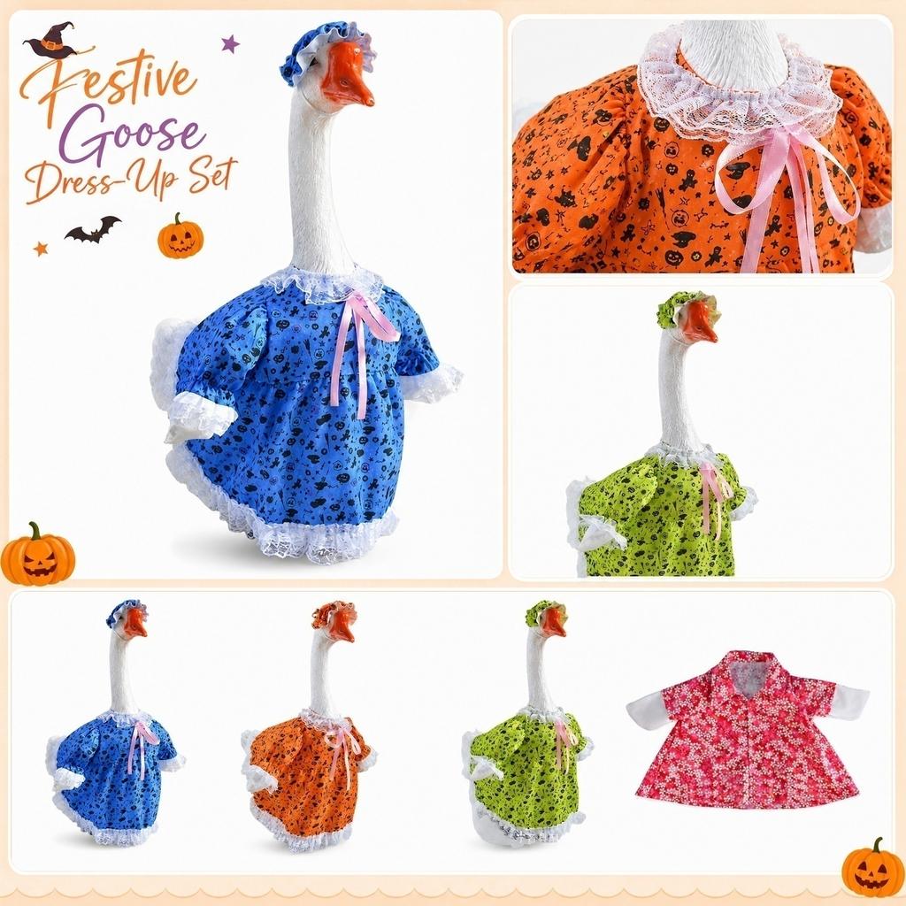 Porch Goose Outfit Holiday Costume Set with Dress and Bonnet Suitable for Indoor Outdoor Decorative Use