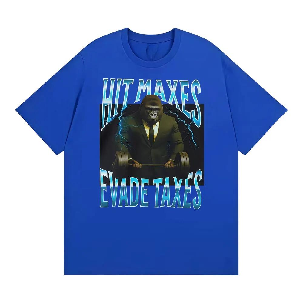 Maximales Einkommen Steuern hinterziehen Lustiges Gorilla Fitnessstudio Meme Grafik T-Shirt Herrenbekleidung Retro Klassisches T-Shirt Kurzarm T-Shirt