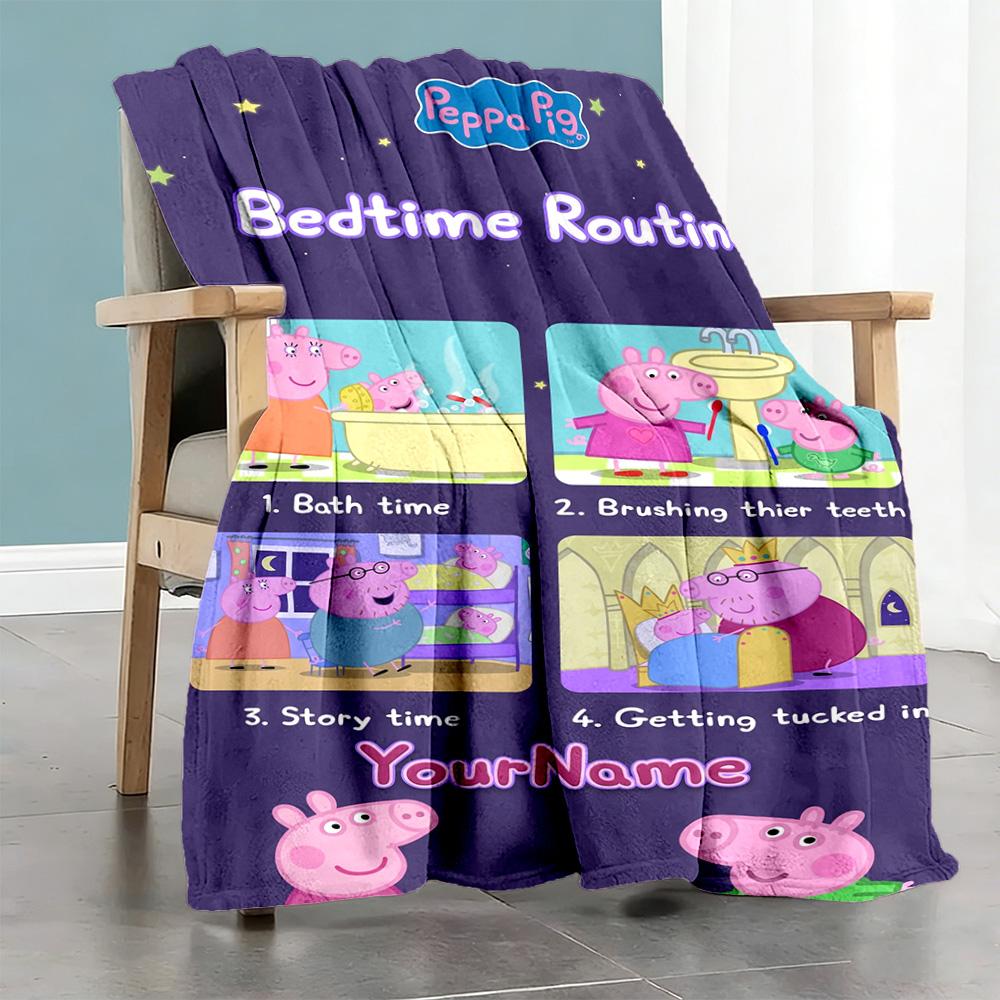 Peppa Pig Customize Text Blanket Throw Customizable Blanket Soft Warm Cozy for Couch Chair Bed Nap Ideal for All Seasons