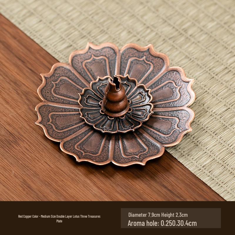 Double-Layer Antique Lotus Incense Burner for Tea Ceremony and Buddha Worship with Multi-Hole Sandalwood Stick Holder.