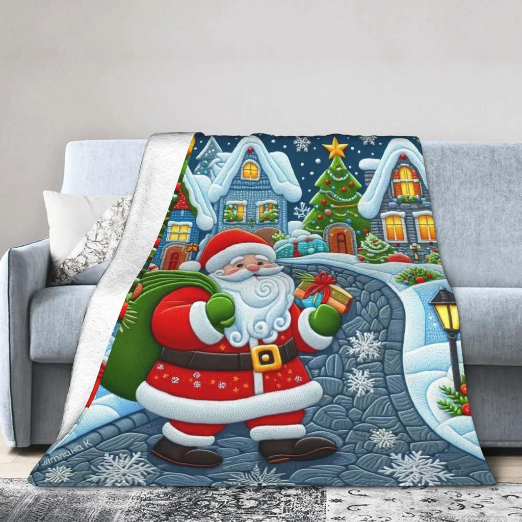 Super Warm Flannel Blanket for Kids and Adults  Airplane Travel Christmas Santa Claus Design Home Bedding Throw Decorative Bed C