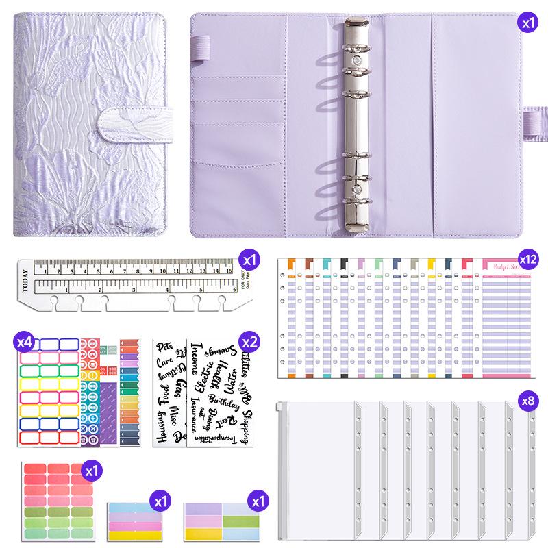 Creative A6 Loose-leaf Notebook with Zipper Bag - Macaron Floral Cash Budget Planner