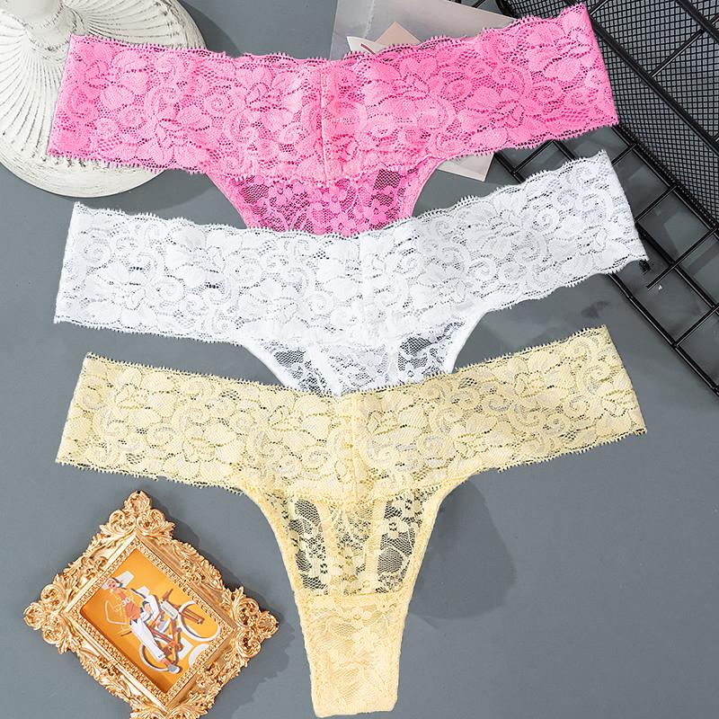 Mutandine da donna con motivo floreale ricamato moda tinta unita Slip a vita bassa da donna Intimo da notte