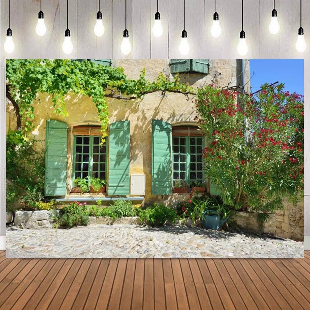 European Vintage Streets Photo Backdrop Romantic Floral Spring Scenery Photography Background for Adult Child Portrait Home Deco9