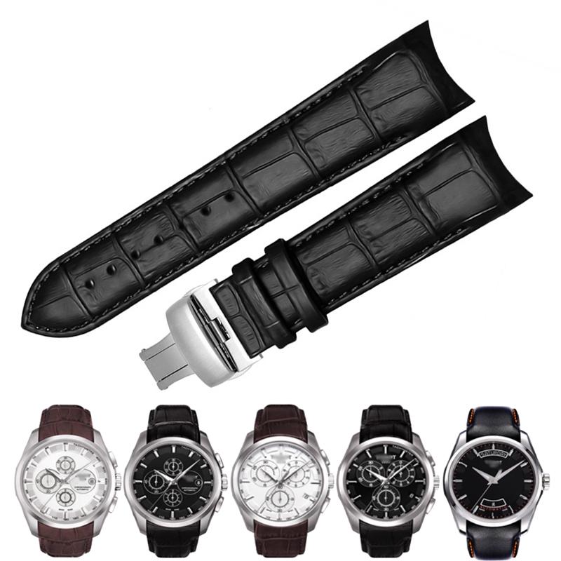 Curved End Genuine Leather Watchband 22mm 23mm 24mm for Tissot Couturier T035 Watch Band Steel Buckle Strap Wrist Bracelet
