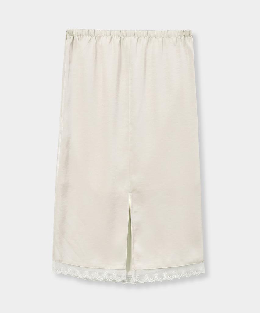 Yujen Satin Lace Midi Skirt_Ivory