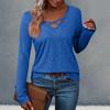 Women's V-neck Solid Color Casual Loose Long Sleeve T-shirt Top