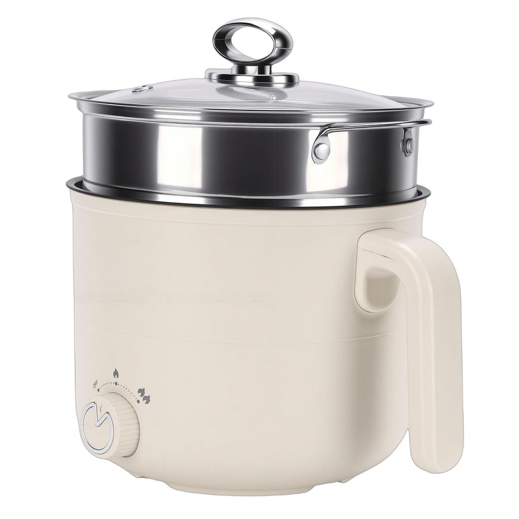 Electric Hot Pot with Steaming Basket Portable Multifunctional Cooking Pot for Ramen Noodles Pasta Egg Soup Oatmeal 304