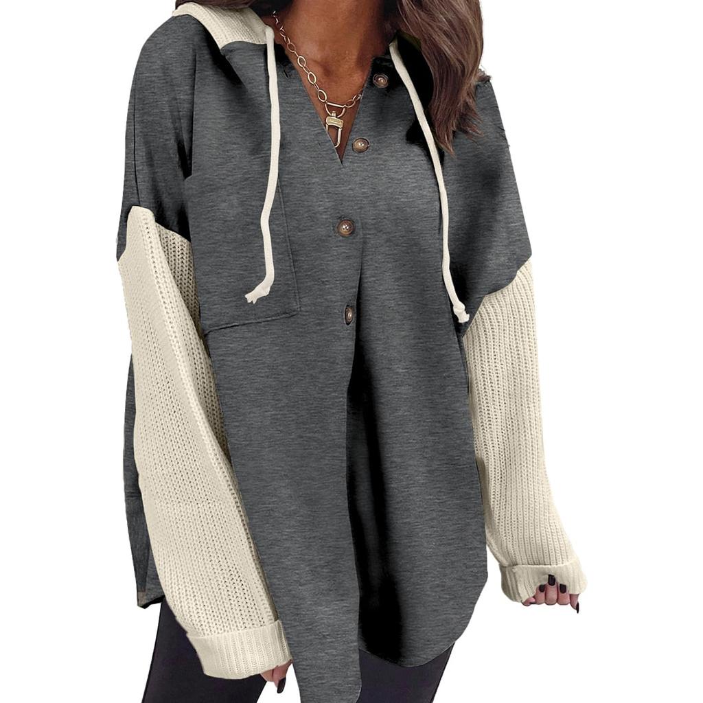 Women's Casual Splicing Long Sleeve Cardigan Hooded Sweatshirt Jacket With Pockets