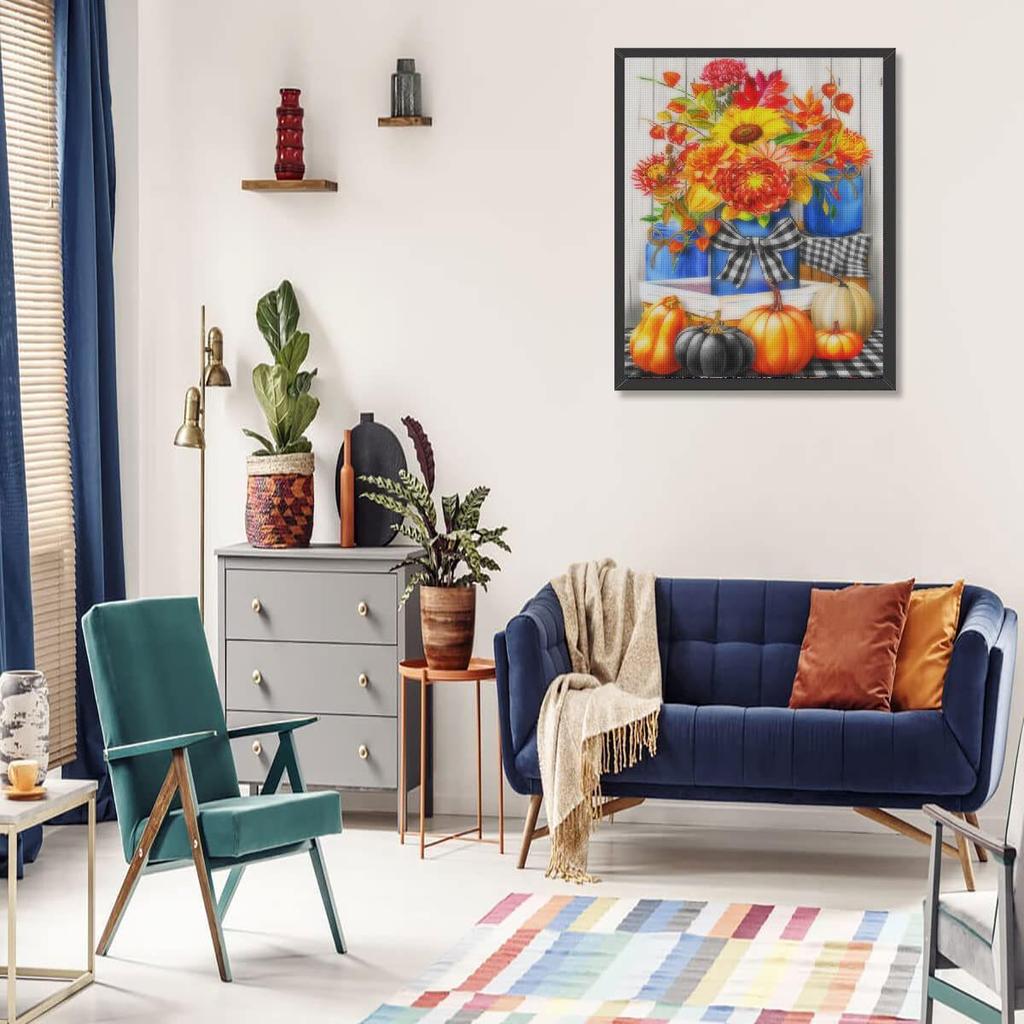 Full Round Diamond Painting Flower And Pumpkin Halloween Handmade 5d Diamond Kits Embroidery Cross Stitch For Adults 30x40cm/12x16inch