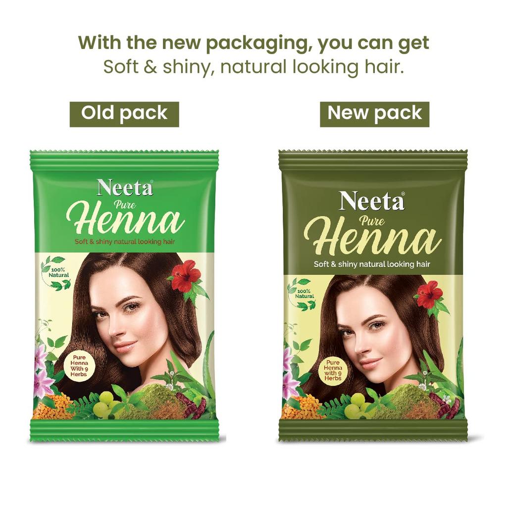 Neeta Pure Henna Powder for Hair with 9 Natural Herbs 50g X Pack of 6 Soft Shiny Natural Hair Color