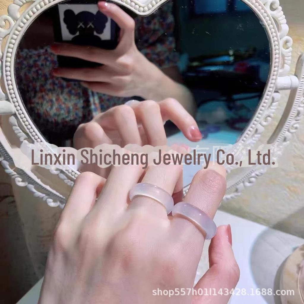 White Moonlight High-Transparency Chalcedony Jade Ring