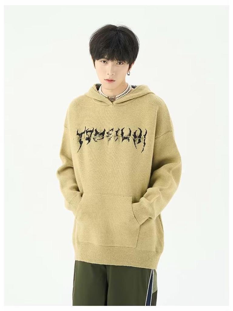 Unisex Retro Knitted Hooded Sweater – Loose Fit Cardigan