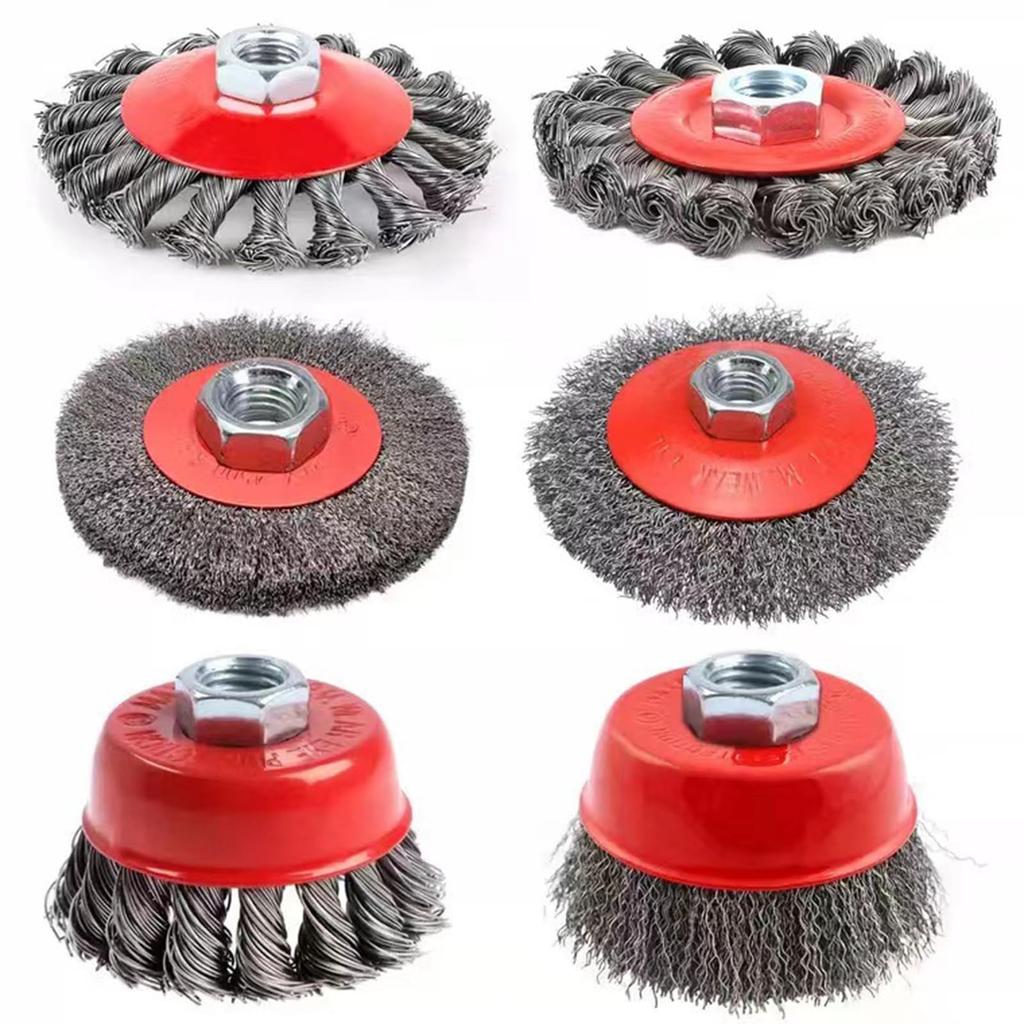 Set of 6 Hexagonal Wire Brush Set for Rust Removal and Paint Includes Impact Drivers with and End Wire M14 Hex Stripping. Cup, Wheel, Options, Shank.