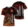 Firefighter Pattern 3D Digital Print Men's Fashionable Round Neck Short Sleeved T-shirt
