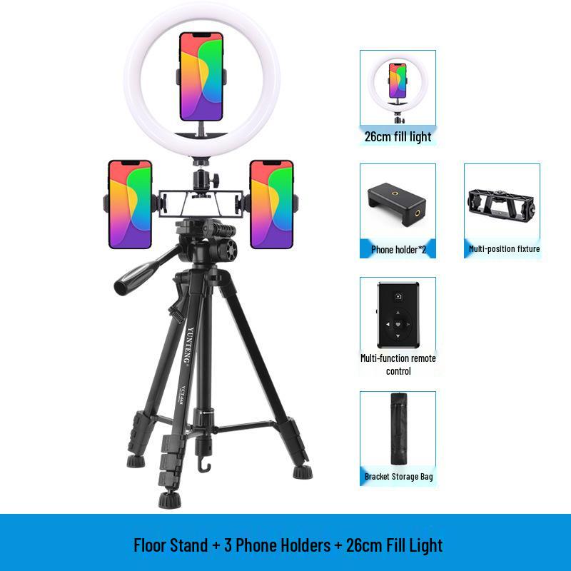 Dual Camera Live Streaming Stand with Fill Light for Multi-Phone Video Shooting and Product Promotion