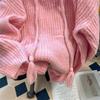 Pink First Love Vintage Outerwear Hooded Knitted Sweater for Women In Autumn and Winter, Sweet and Spicy, Gentle Style, Retro Soft and Sticky Sweater