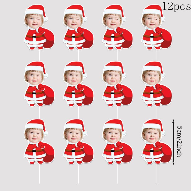 Personalisierte Weihnachts-Siegelaufkleber Kundenspezifischer Kindergesicht-Kuchenaufleger Personalisierter Weihnachtsmann Lustiges Banner Neujahrsparty-Zubehör