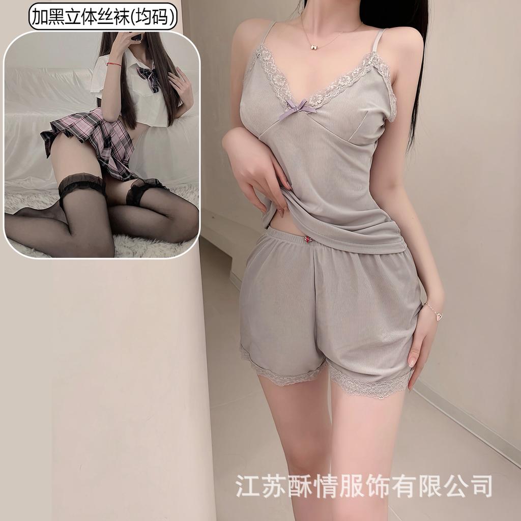 Pajamas summer Korean version simple casual cute suspender two-piece set casual comfortable shorts sexy