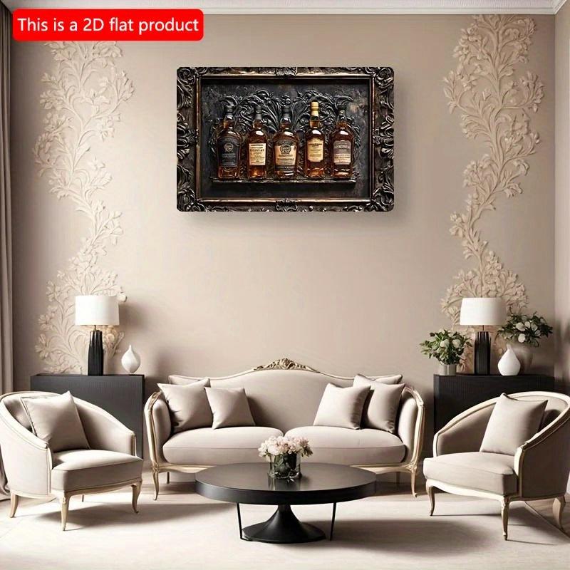 Płaski drewniany znak 2D 30*20cm Dekoracja pokoju 1szt. Drewniana grafika ścienna w stylu vintage z butelką whisky, Drewniany znak, Historyczny wystrój baru i salonu