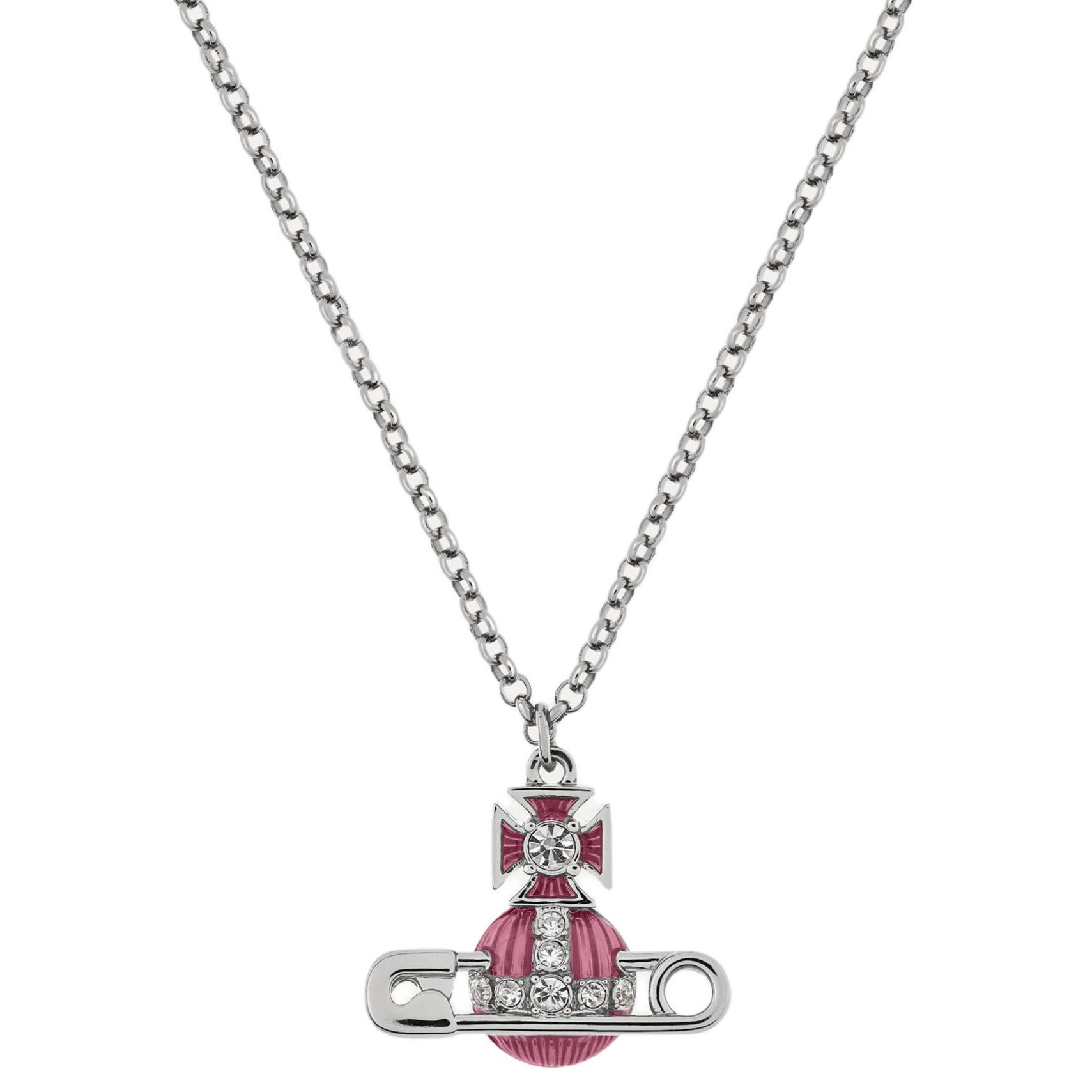 

Vivienne Westwood Kitty Saturn Shaped Enamel Safety Pin Necklace Women necklace Silver Vintage-Pink 630203BU-02P639 Basic Packaging-Dust Bag+Box