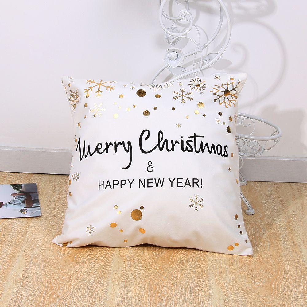 Hot Bronzing Soft Sofa Waist Square Pillowcase Cushion Cover Gold Print Merry Christmas