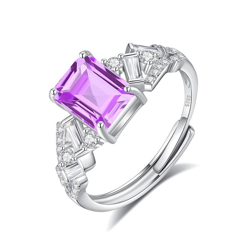 

S925 Sterling Silver Natural Stone Princess Ring, Square Crystal Band, Luxury Adjustable Finger Ring, Elegant Jewelry for Women, Gift for Girlfriend alive