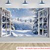 1Pcs Snowy Forest Window View Garage Decoration Background Winter Backdrop Decorations For Photo Studio Photo Booth Party