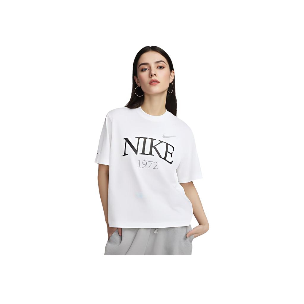 Nike Letter Breathable Number Logo Print Loose Round Neck Short Sleeve Drop Shoulder T-Shirt Women T-Shirt White FQ6601-100