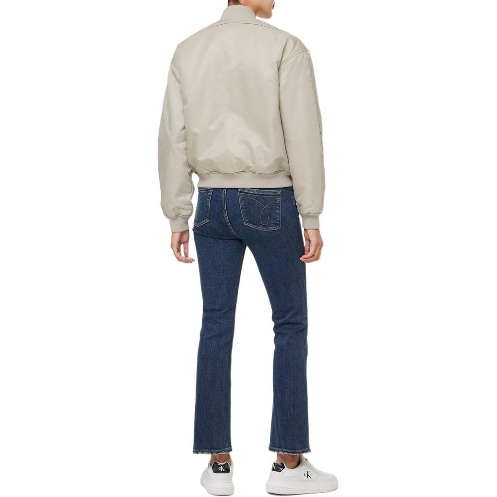 Calvin Klein Solid Color Baseball Collar Minimalist Bomber Jacket Women Jackets Beige 40WL591-PCF