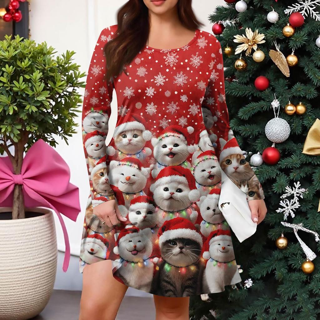 Dámské ležérní šaty s gradientním potiskem, kapsou, kulatým výstřihem a dlouhým rukávem ve větších velikostech na jaro/podzim