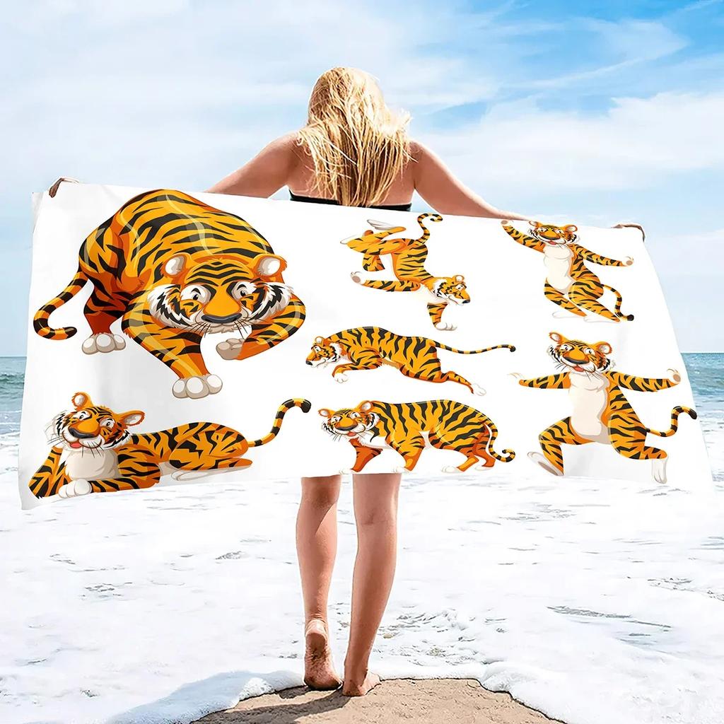 Absorbent Beach Towel Tiger Print Sand Free Lightweight Quick Dry Gym Sunbed Pool Swim Travel Towels Blanket for Men Women