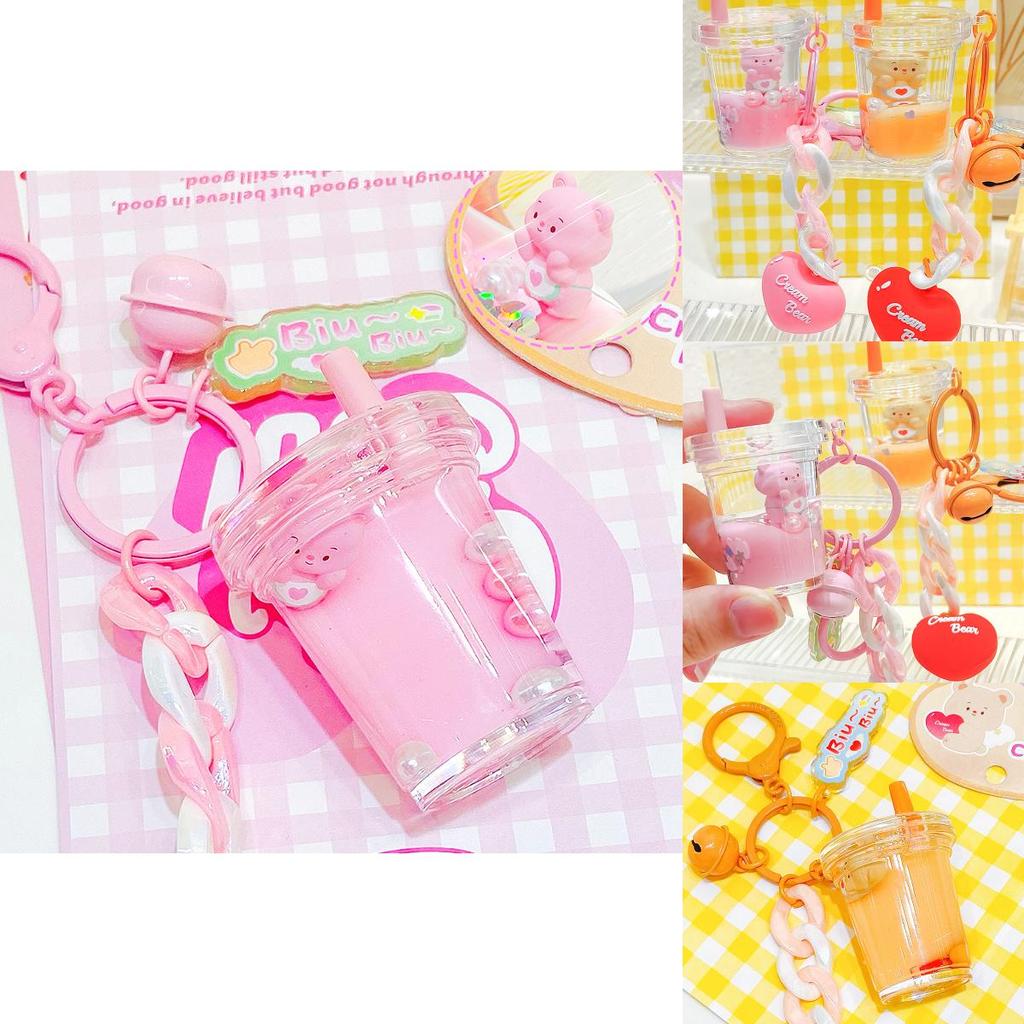 Delightful Orange Milk Tea Cup Keychain Featuring Cute Cream Bear Character Gift