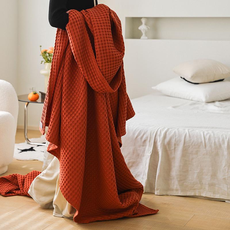Pure Cotton Waffle Texture Blanket - Versatile Coverlet for Nap, Air Conditioning, or Summer Use