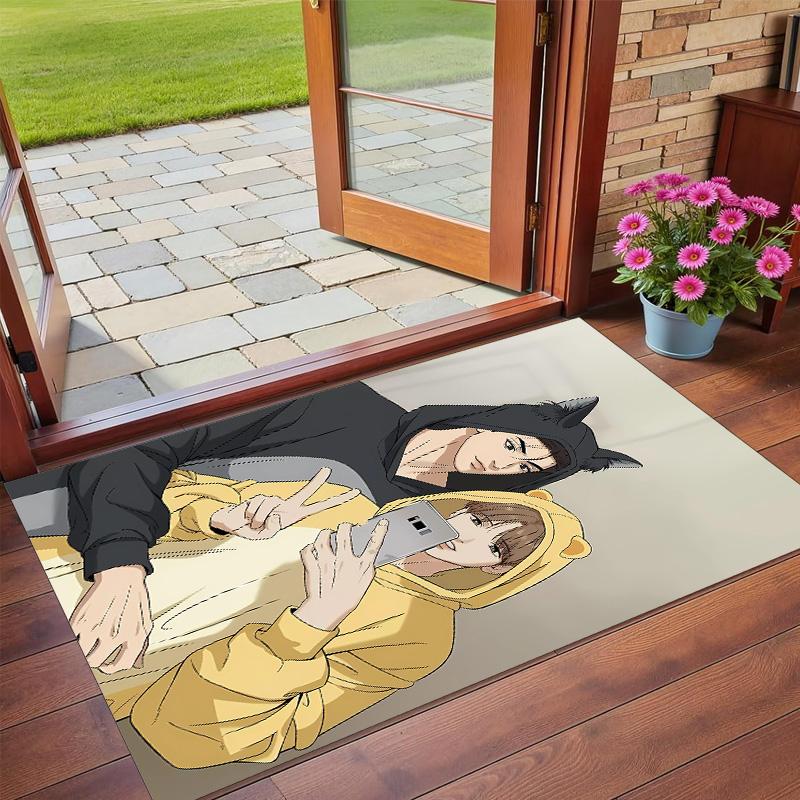 Anti‑Slip Crystal Velvet Floor Rug, Korean Comics Jaekyung Dan Design Carpet for Indoor Living Bedroom Home Decoration