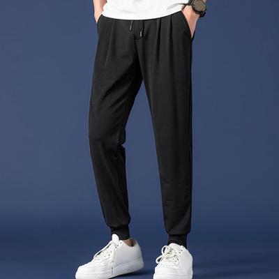 Pantalon de survêtement en soie glacée pour hommes, cordon de serrage élastique, poches à la taille, pantalon de Sport en maille respirante, pantalon de Fitness fin, Streetwear