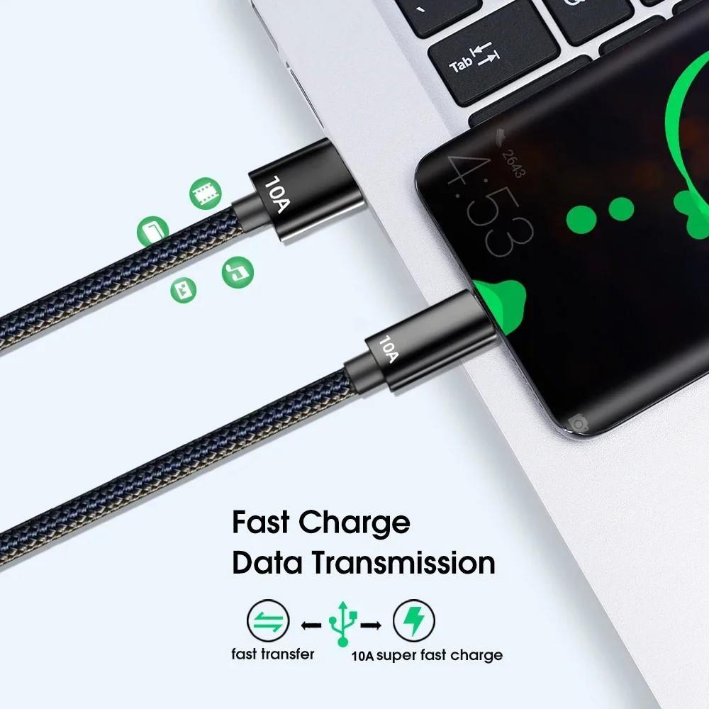 120W 10A Fast Charge USB Type C Cable For Xiaomi Redmi Note 14 Fast Charging Cable For Samsung Huawei Honor Oneplus POCO OPPO