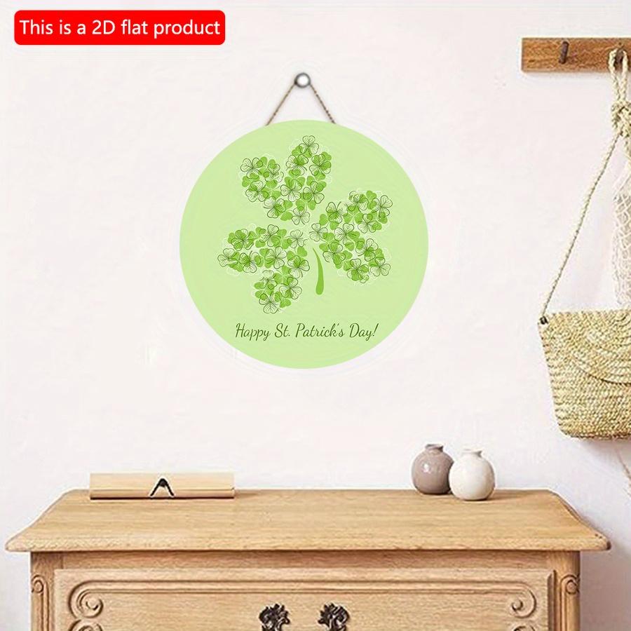2D flat 20*20cm1pc Happy St.Patrick's Day Green fresh four-leaf grass patterns Welcome party Hanging Wooden Sign, Simplism&artistic Round Decorative